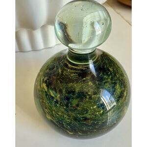 Mdina Glass Knob Paperweight Sand & Sea Design Green Blue Gold Signed 4.5”